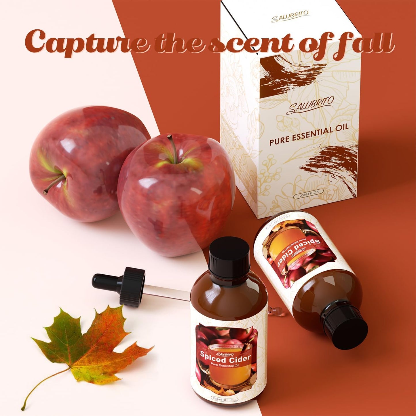 SALUBRITO Spiced Cider Essential Oil, 4 Fl.Oz (120ml) Pure & Natural Fragrance Oils, Winter Scented Oil for Diffuser, Great for Skin, Massage, Candle & Soap Making, Strong Scented