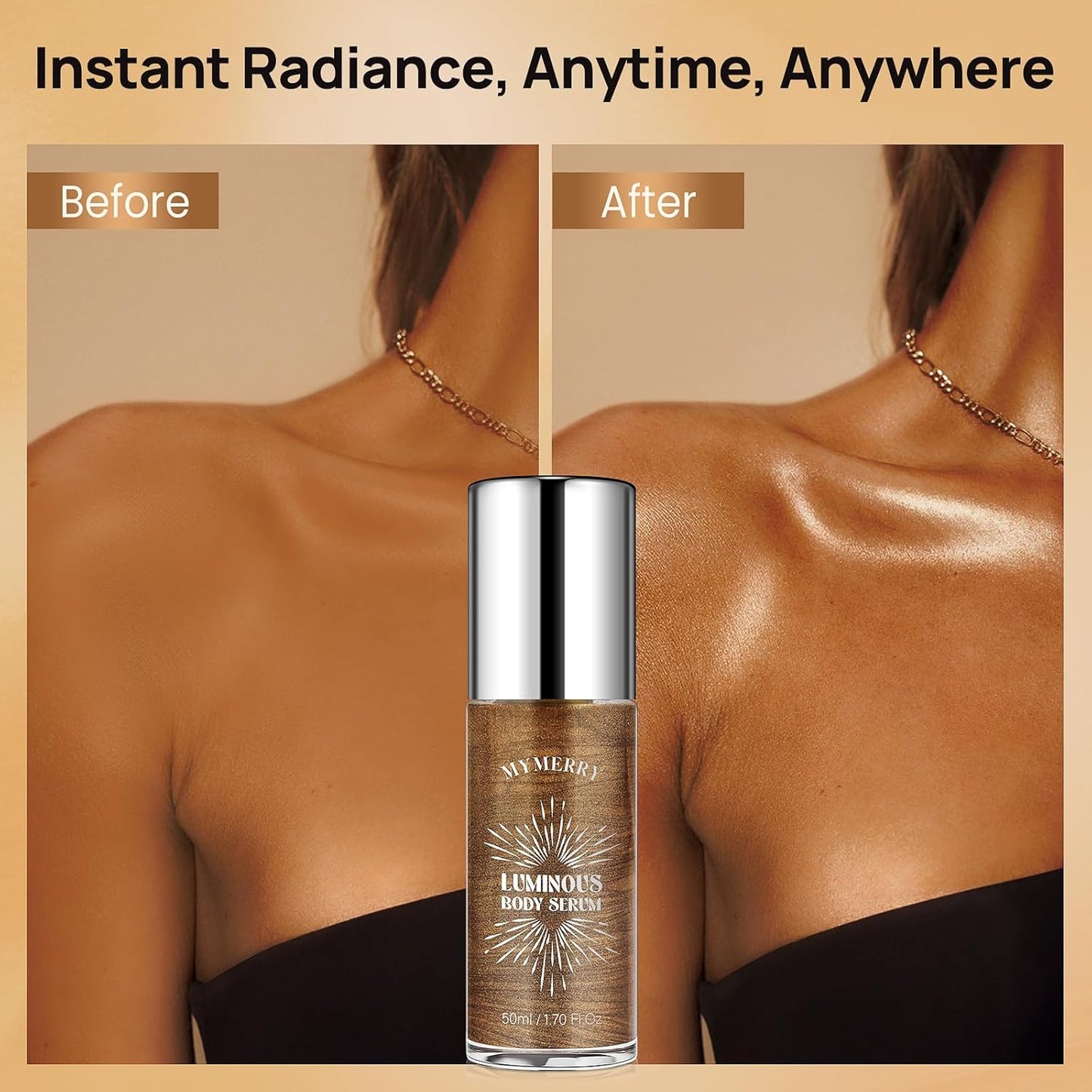 Body Shimmer Oil, 50ml Suncreen Liquid Highlighter Bronzer Body Glitter Oil Long Lasting Moisturizing Makeup Lotion Illuminate Serum Glow Shimmer Skin 1.7 Fl Oz(Bronze Brown #01)