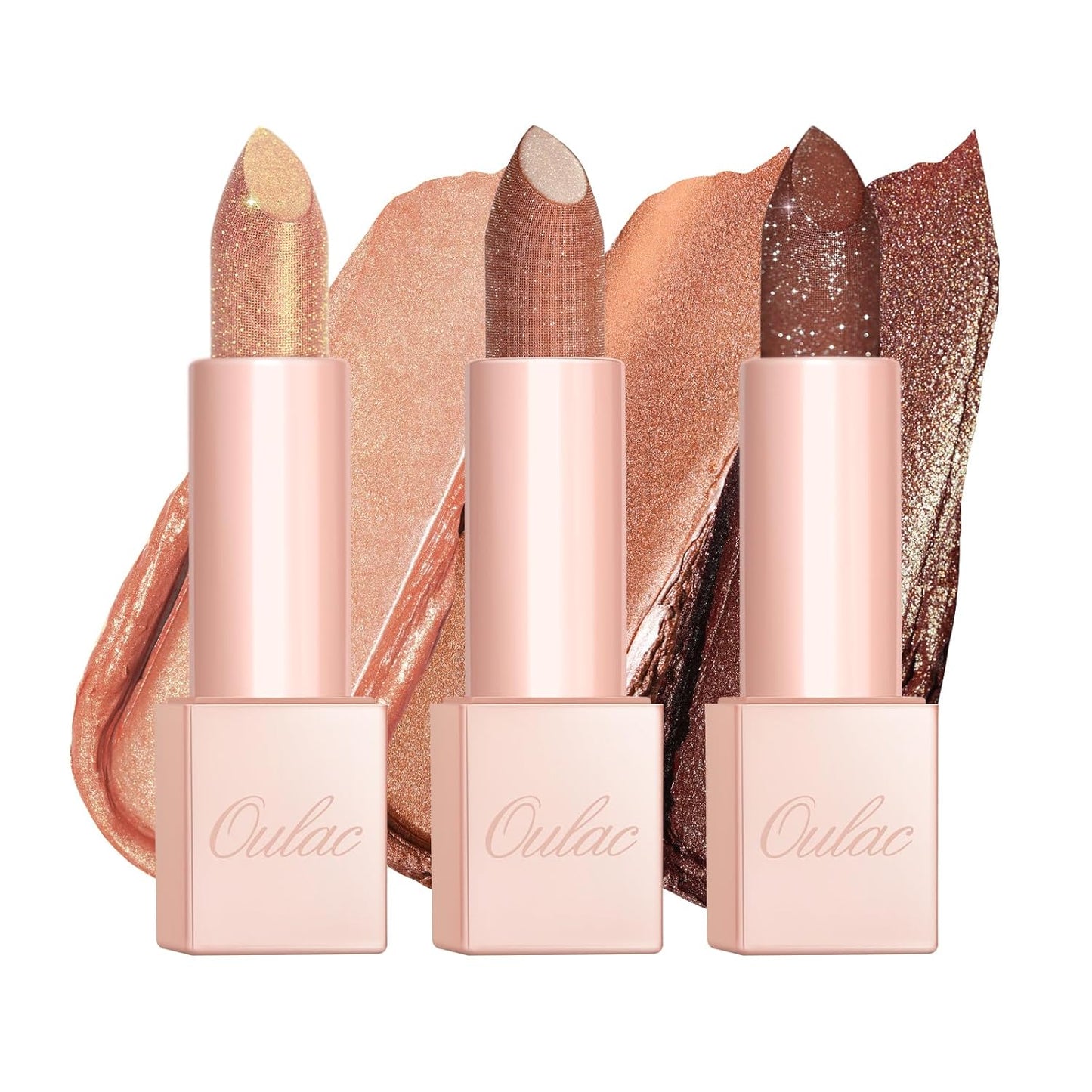 Oulac Moisture Nude Brown Lipstick Set 3PCS - Infinity High Shine Finish, Hydrating Vegan Lipstick Infused with Damask Rose Oil for All-Day Comfort, Gluten-Free, PG13+PG06+D06