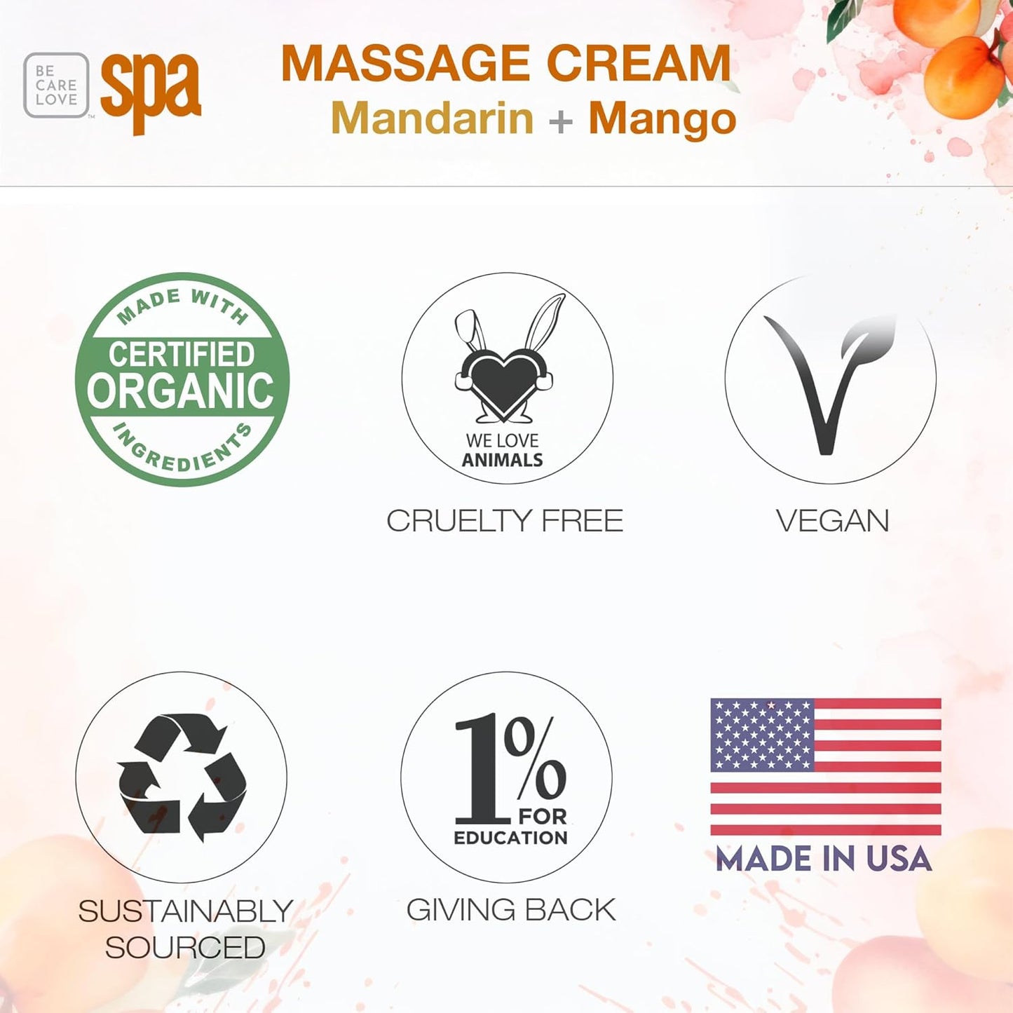 BCL SPA Massage Cream organic Mandarin + Mango body lotion with shea butter, aloe vera, peppermint, argan and jojoba oils, body cream to invigorate, hydrate and soften the skin. Home/Pro use 16 fl oz