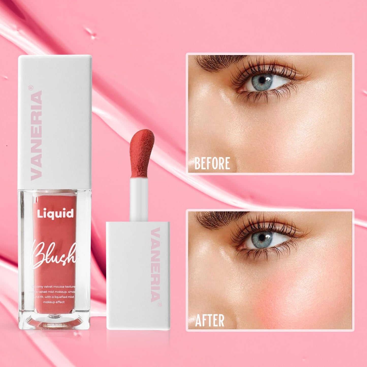 VANERIA Liquid Blush for Cheeks,Long lasting High Pigment Creme Blush,Multi-Use Makeup Blush Stick for Cheeks Lips Eyes,Natural Look Makeup Face Blushes.#4 (5g/0.17oz) 