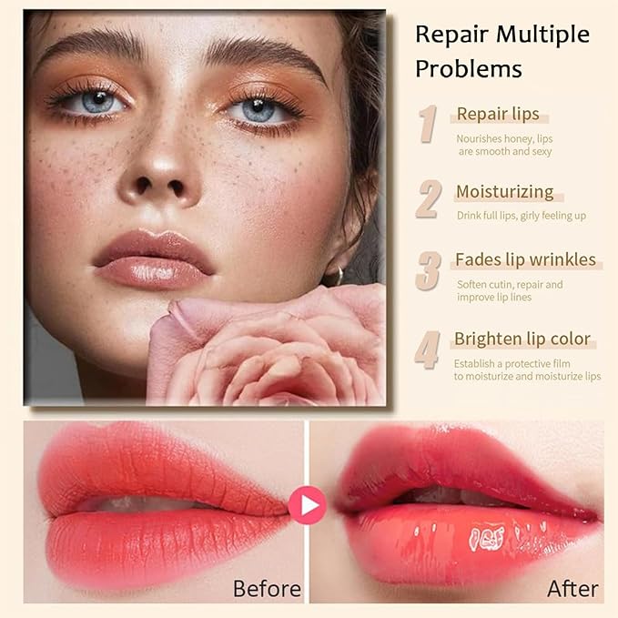 6PCS Bee Lip Balm Honey Pot๏ผHoney&Strawberry&Watermelon&Cherry&Apple&Coconut Lip Mask Overnight Propolis Moisturizing Lip Balm Hydrating Prevention Dry and Crack Lip Scrubs Exfoliator Lip Wrinkle Care