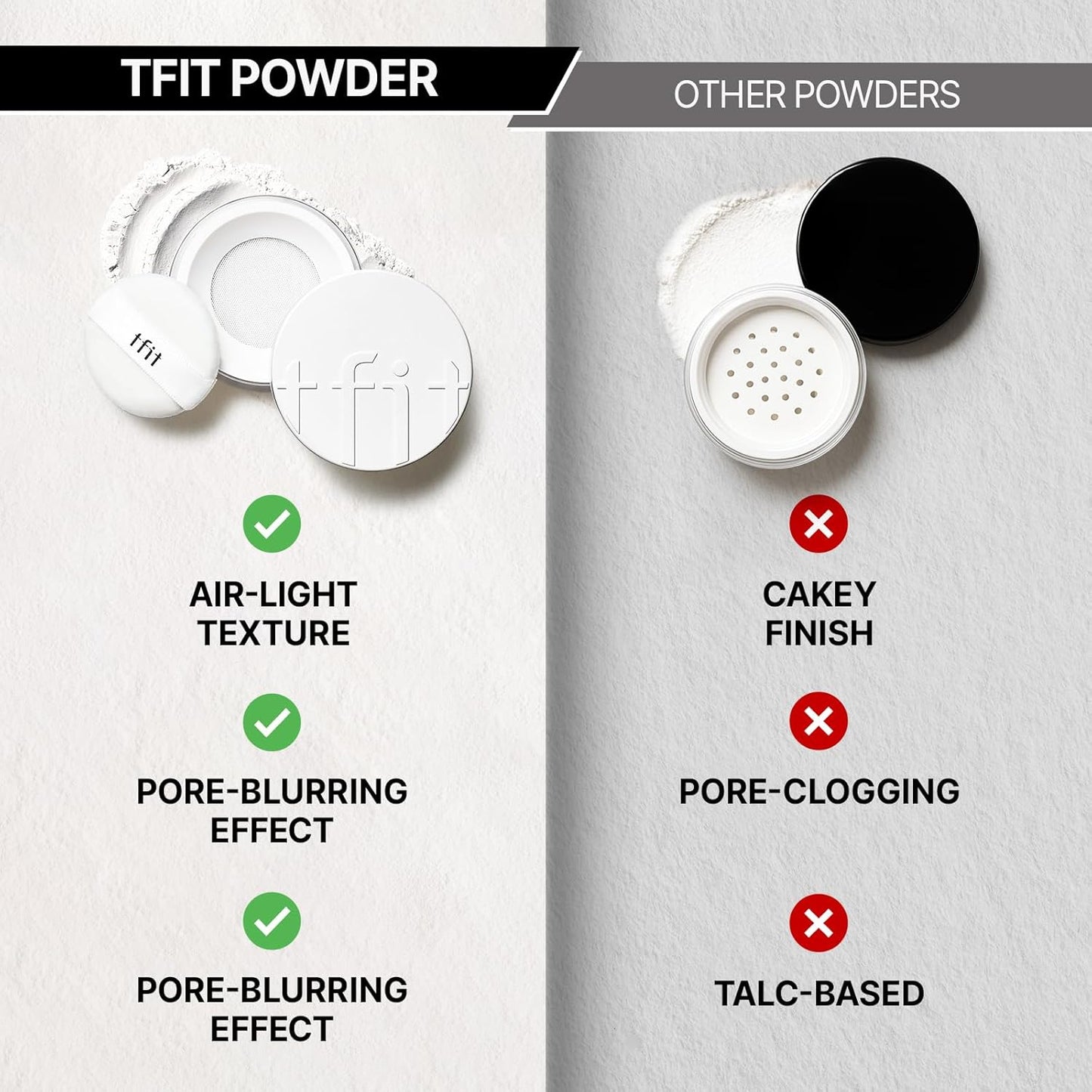 TFIT Translucent Set Finishing Powder - Sebum Control Face Loose Powder, Matte & Silky Finish, Lightweight, Long-lasting, Korean Makeup Setting Powder, 0.24 Oz. (01 White, 0.24 Oz.)