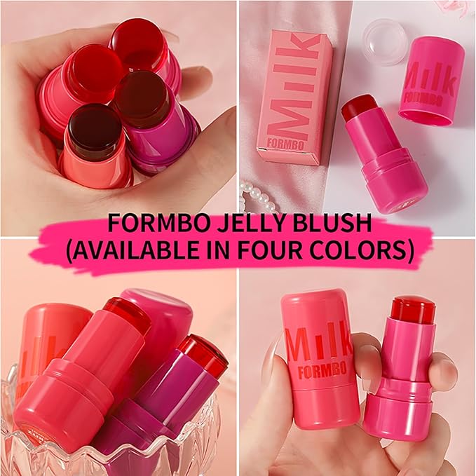 Cooling Water Jelly Tint Blush Makeup Blush Stick 3-in-1 Lip and Cheek Tint Stain Jelly Blush Multi-use Clear Glossy Gel Blush,0.18 Oz (Splash Berry, 0.18 Oz)