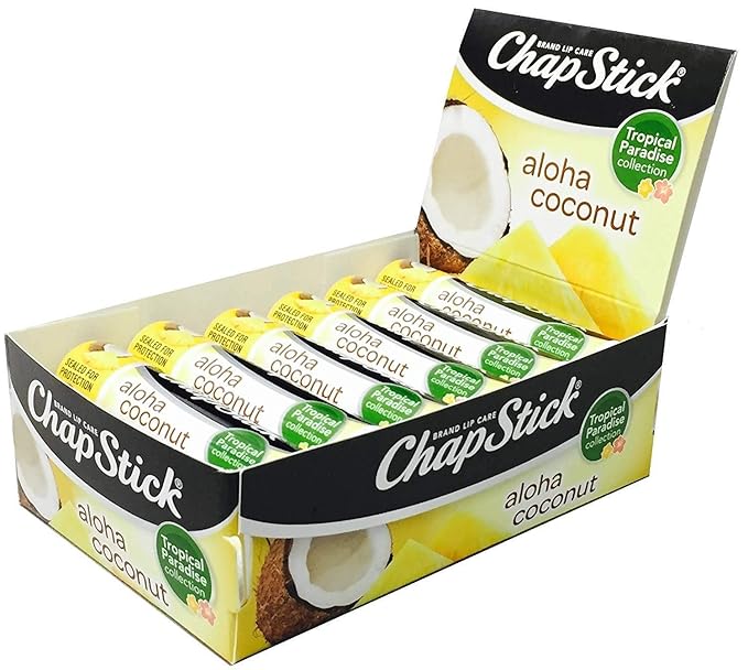 Chapstick Limited Edition Tropical Paradise Collection Aloha Coconut Flavored Skin Protectant Lip Balm Tube - Great for Moisturizing & Hydrating Chapped, Cracked, Dry Lips – 0.15oz Each, 12 Sticks