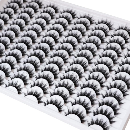 False Eyelashes 48 Pairs Faux Mink Lashes 14mm Wispy Lashes 3D Fluffy Cat Eye Lashes Pack Bulk Wholesale Strip Lashes(style 48-035)