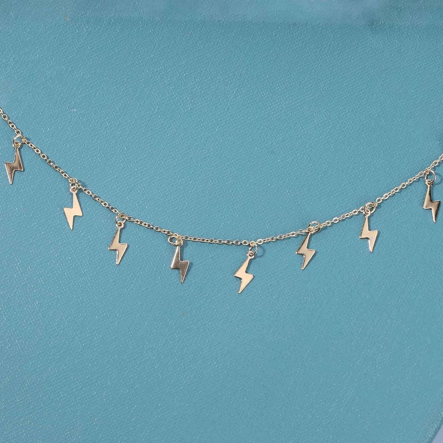 Boho Lighting Bolt Choker Necklace Gold Dangle Thunder Necklace Minimalist Collar Chain Necklace Weather Necklace Jewelry for Women and Girls