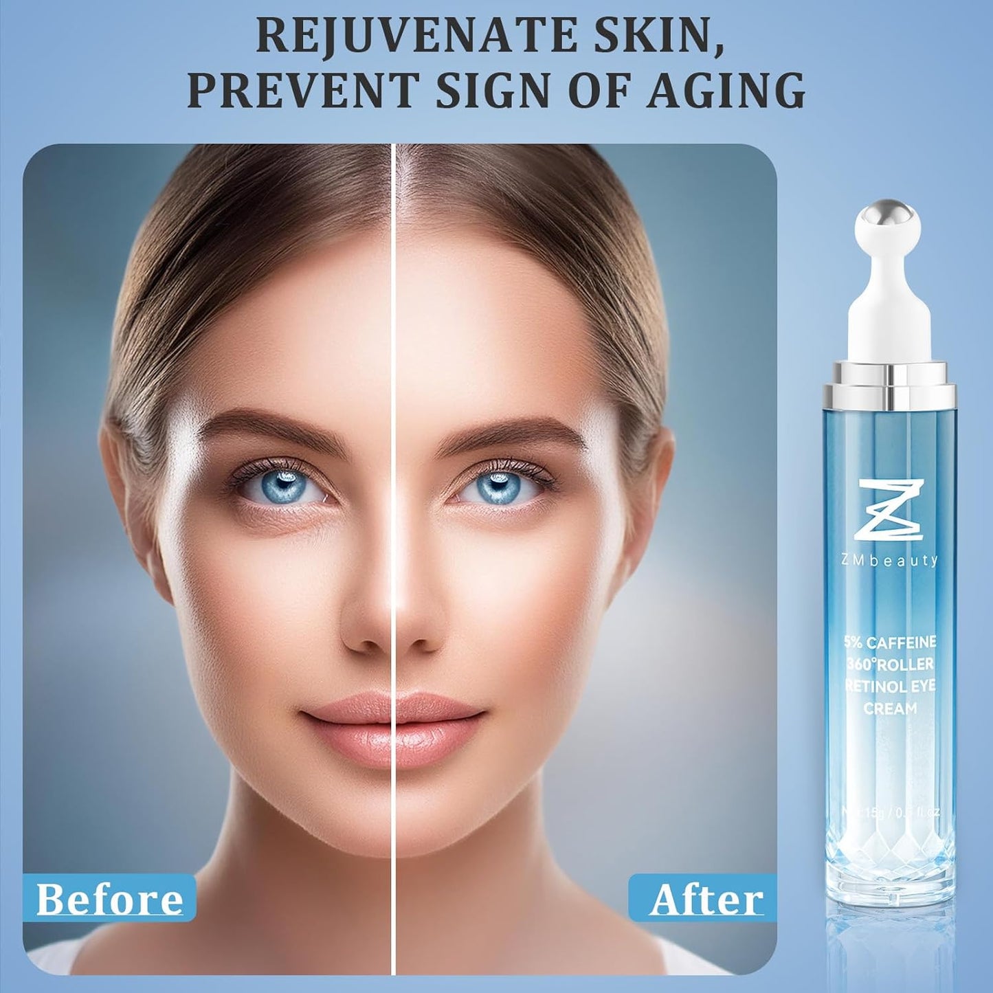 Under Eye Cream with 5% Caffeine, Dark Circles Under Eye Treatment with Retinol, Anti Aging Eye Serum with 360° Massage Roller for Eye Bags, Wrinkles and Puffiness, 0.5 fl. oz,3 Pack