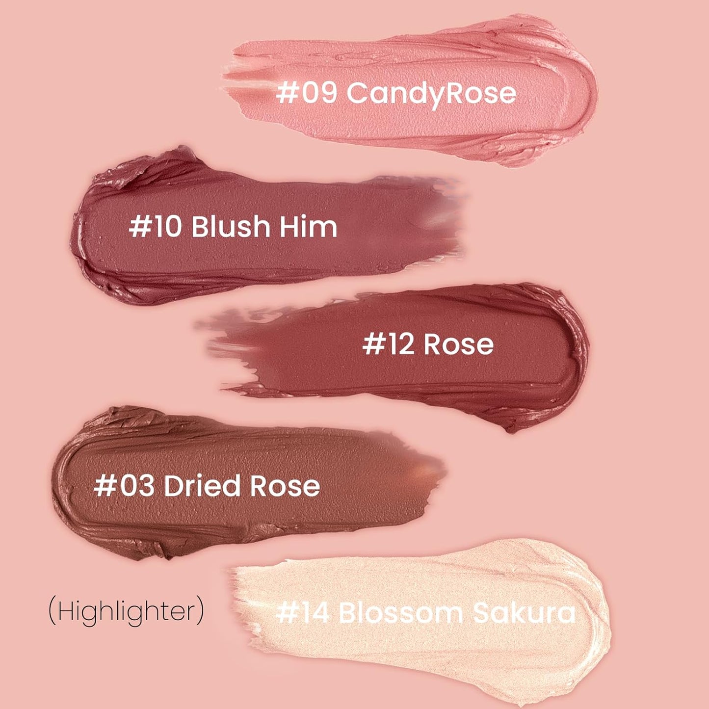 Blush Stick for Cheeks, Cream Blush with Heart-shaped, Blush Face Stick Multi-Use Lip and Cheek Tint, Waterproof Lightweight Easy to Blend Cream Blusher Makeup - Dried Rose