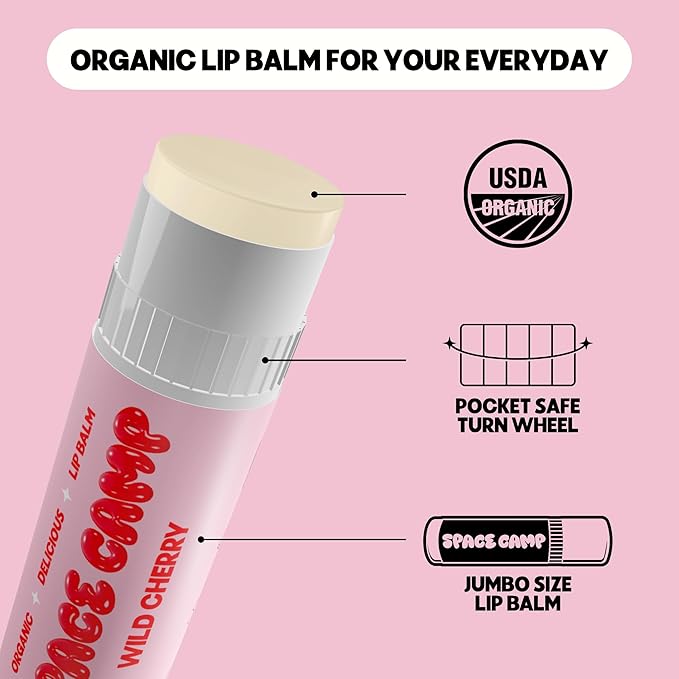 Wellness Jumbo Lip Balm - Wild Cherry Organic Flavored Balm (2 Pack)