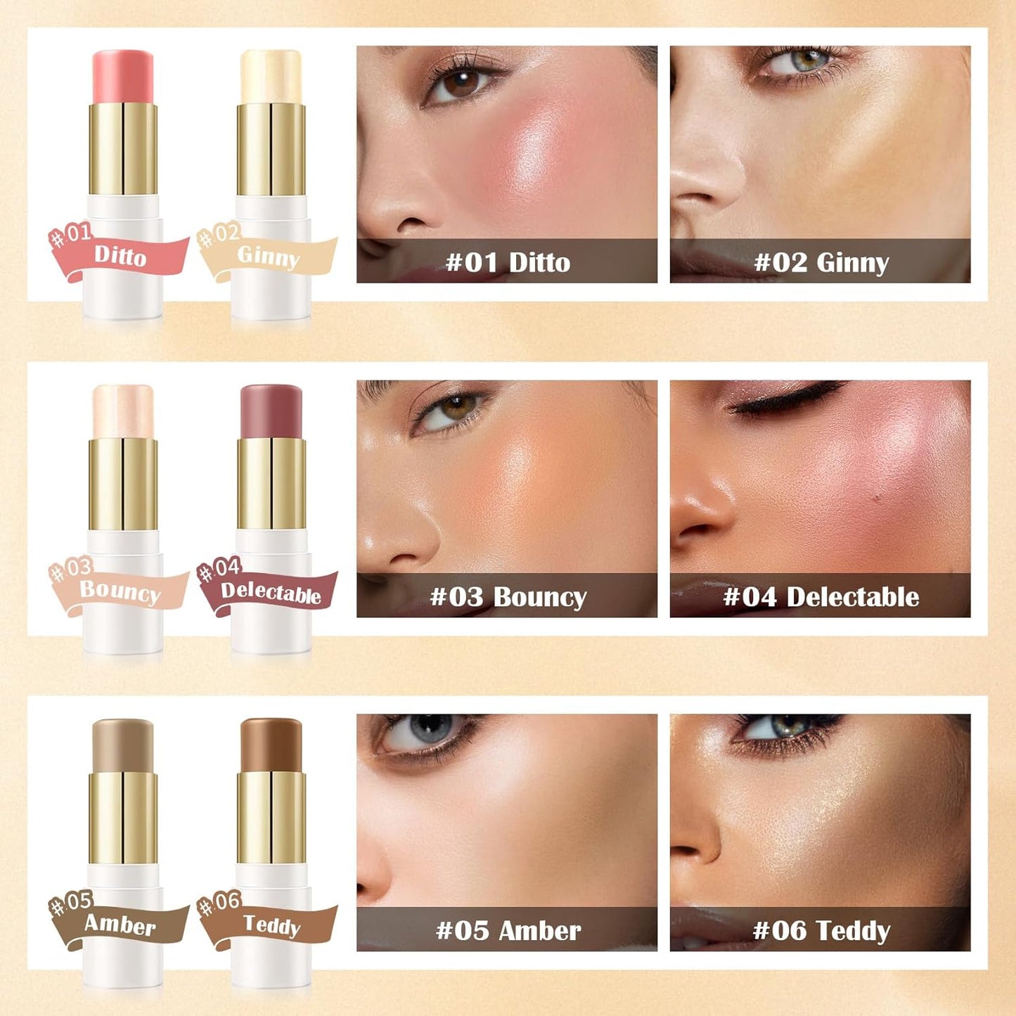 6 Colors Cream Contour Stick Set,Double-ended Cream Bronzer Stick,Highlighter Stick,Blush Stick,Professional Highlighter Makeup Contour Kit,Easy to Sculp Contorno Maquillaje(Set A)