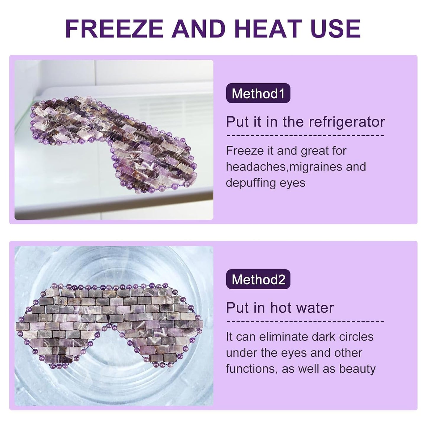 Jade Eye Mask, Rose Quartz Eye Mask,Gemstone Eye Mask Anti Aging Therapy Hot or Cold Using (#2-Amethyst)
