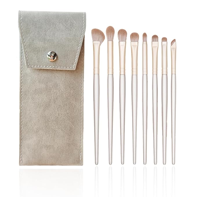 Eyeshadow Makeup Brushes Set with Case 8 PCS Soft Synthetic Hairs Eye Makeup Brushes for Blending Eyebrow Eyeliner Eyeshadow (Silver)