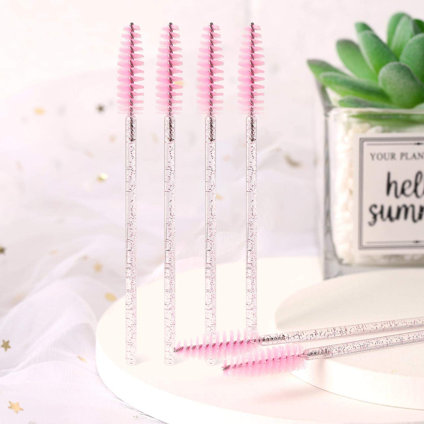 Tbestmax 1000 Disposable Mascara Wands Eyelash Brush Spoolies for Eyebrow Eye Lash Extension Pink