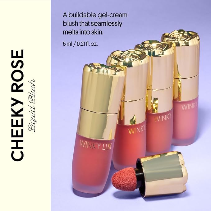 Winky Lux Cheeky Rose Liquid Blush, Gel Cream Blush Wand, Blendable & Buildable Pigment, Long Lasting Weightless Velvet Finish, Dusty Rose Blush, Noble