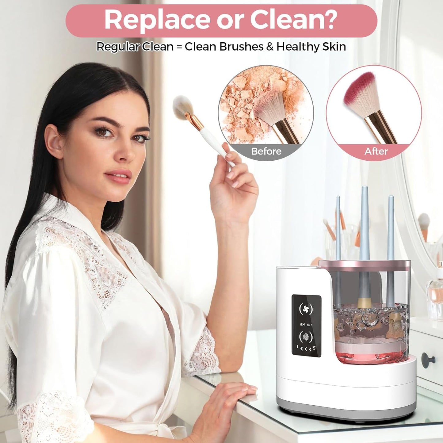 THEMARS 3 IN 1 Electric Makeup Brush Cleaner Machine With Dryer, USB Portable Automatic Cosmetic Brushes Cleaner