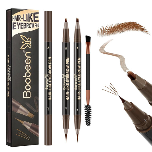 Boobeen 2pcs Waterproof Eyebrow Pen,Dual-Ended Eyeliner Microblading Eyebrow Pencil for Women,Long Lasting Hair-Like Brow Pen with Brow Brush,Dark Brown