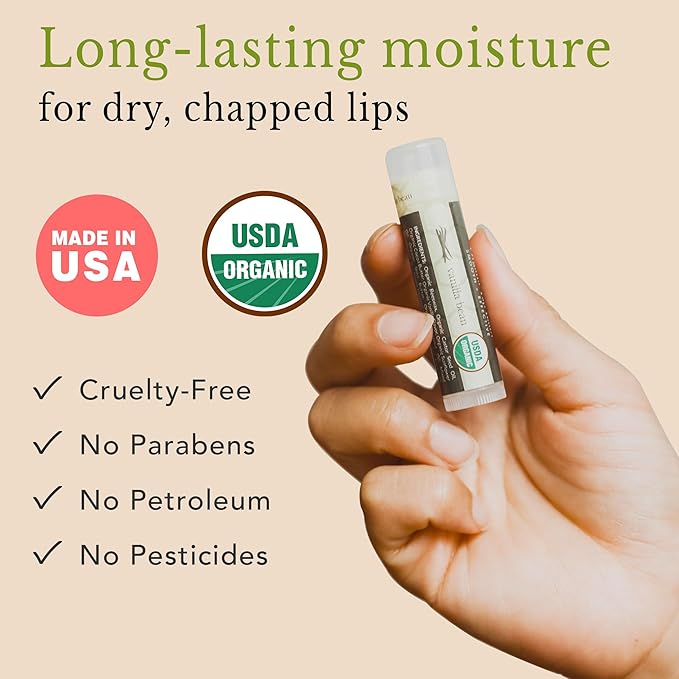 Organic Lip Balm - 4 Pack Beeswax Vanilla Chapstick, All Natural Lip Balm Gifts for Women, Organic Chapstick, Birthday Gifts for Her & Him, Hydrating Vanilla Lip Balm Beauty Gifts, Natural Chapstick