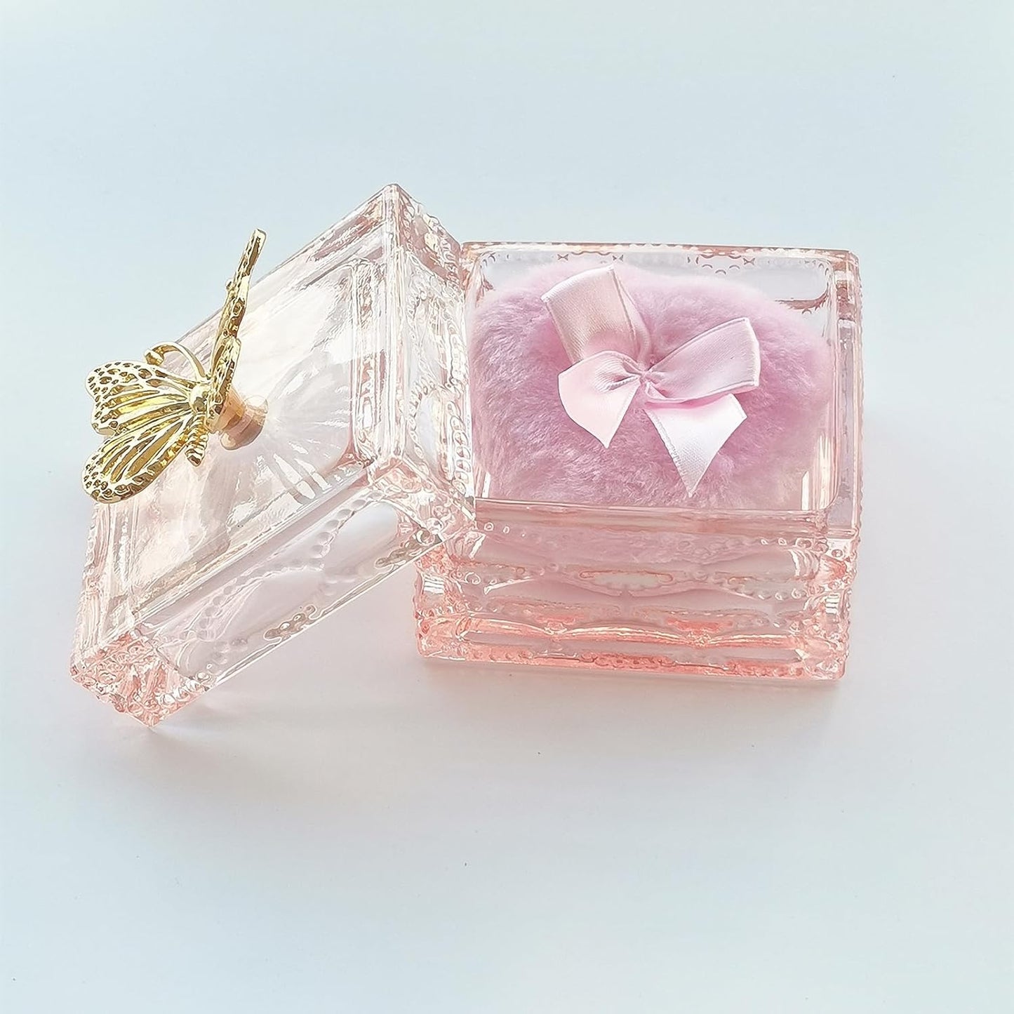 Body Powder Puff and Container - Glass Dusting Powder Container with Soft Puffs Vintage Powder Puff Case for Women & Girls (3.23x3.23x2.95 H IN) - GRB016-Pink