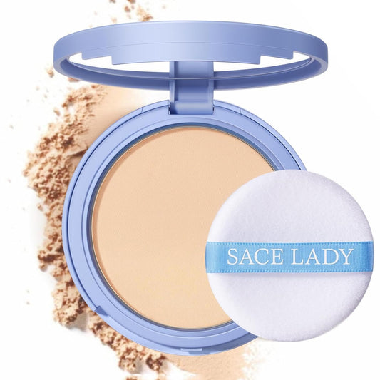 SACE LADY Face Pressed Powder Sets Makeup, Controls Shine, Smooth Fine Lines for Flawless Lightweight Finishing Effect, Long Lasting Compact Cosmetics Cruelty-free, 0.35oz (#01)