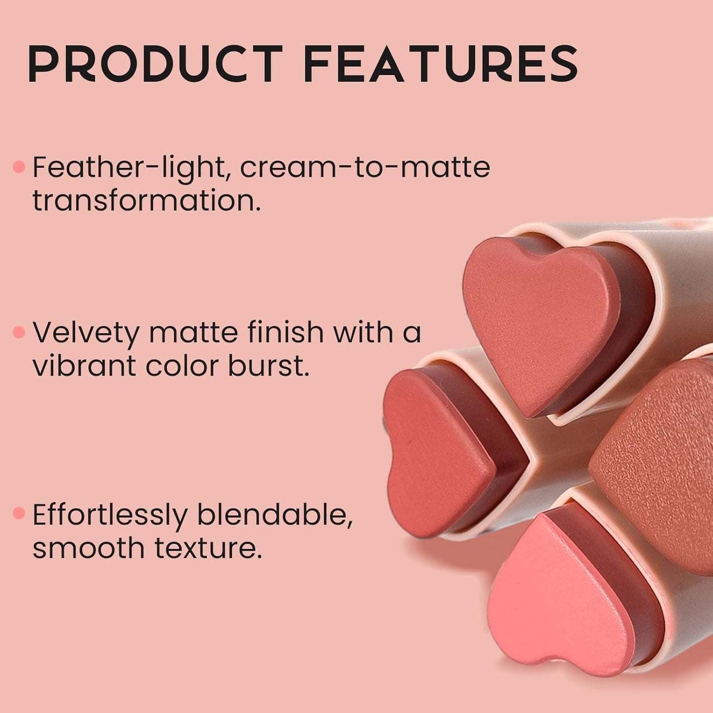 Blush Stick for Cheeks, Cream Blush with Heart-shaped, Blush Face Stick Multi-Use Lip and Cheek Tint, Waterproof Lightweight Easy to Blend Cream Blusher Makeup - Dried Rose