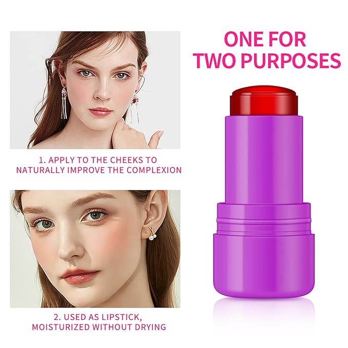 Cooling Water Jelly Tint Blush Makeup Blush Stick 3-in-1 Lip and Cheek Tint Stain Jelly Blush Multi-use Clear Glossy Gel Blush,0.18 Oz (Chill Red, 0.18 Oz)