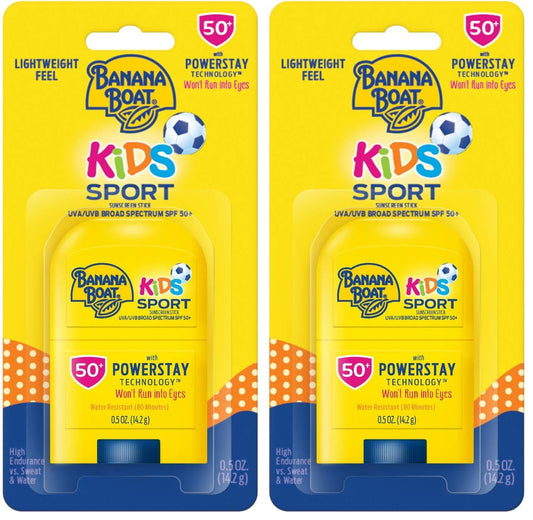 Banana Boat Kids Sport Sunscreen Stick SPF 50, 0.5oz | Travel Size Sunscreen, Childrens Sunscreen, Kids Sunblock, Oxybenzone Free Sunscreen for Kids, Mini Sunscreen SPF 50, 0.5oz (Pack of 2)