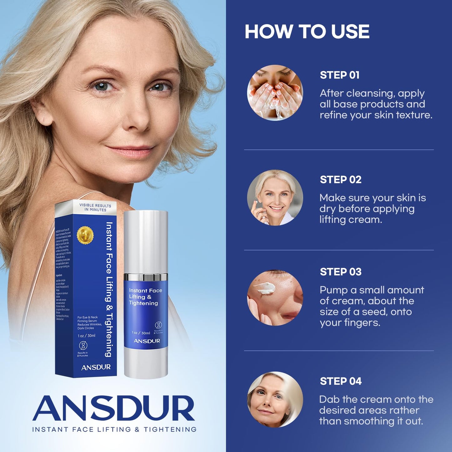 Instant Face Lift Cream: Firming Face Cream, Skin Tightening Cream for Face, Under Eye Cream & Wrinkle Cream For Women - Korean Skin Care & Advanced Formula 30ml