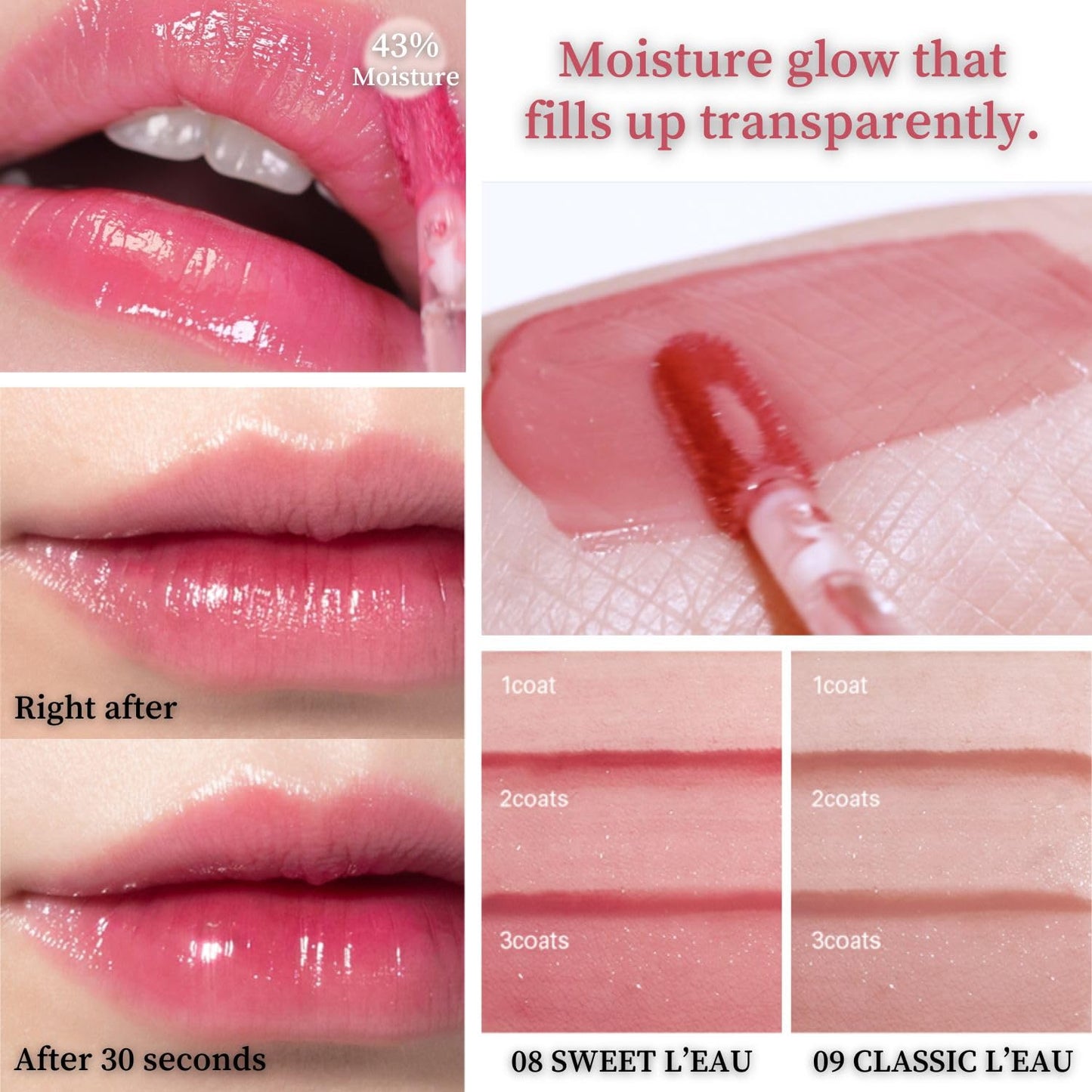 BBIA LโEAU Tint โ Glossy & Glow Lip Stain, Watery Lip Tint, Non-Sticky, High Shine Finish, Long-lasting, Moisturizing, Lightweight, Natural, Daily Use, Vegan, Korean Lip Makeup (07 PEACH L'EAU)