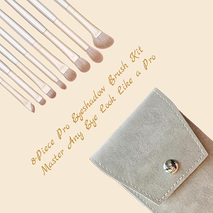 Eyeshadow Makeup Brushes Set with Case 8 PCS Soft Synthetic Hairs Eye Makeup Brushes for Blending Eyebrow Eyeliner Eyeshadow (Silver)