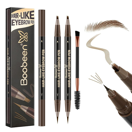 Boobeen 2pcs Waterproof Eyebrow Pen,Dual-Ended Eyeliner Microblading Eyebrow Pencil for Women,Long Lasting Hair-Like Brow Pen with Brow Brush,Dark Brown