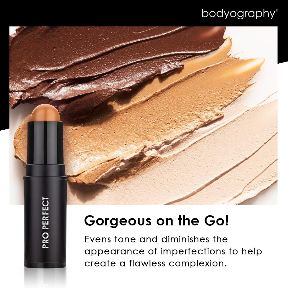 Bodyography Pro Perfect Foundation Stick - Demi-Matte Finish with A Natural Look - Enhancer for Concealing, Highlighting, and Contouring - Vitamin C & E (Chai)