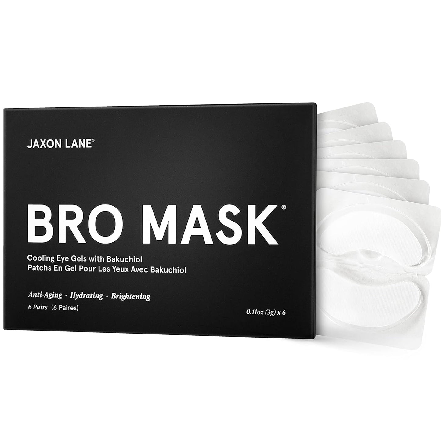 BRO MASK Under Eye Gel Pads: Cooling Eye Patches for Dark Circles and Puffiness | Anti Aging Hydrogel Eye Patch Set w/ Bakuchiol, Green Tea, Hyaluronic Acid, Caffeine, Niacinamide/Vitamin B3 -6 Pairs