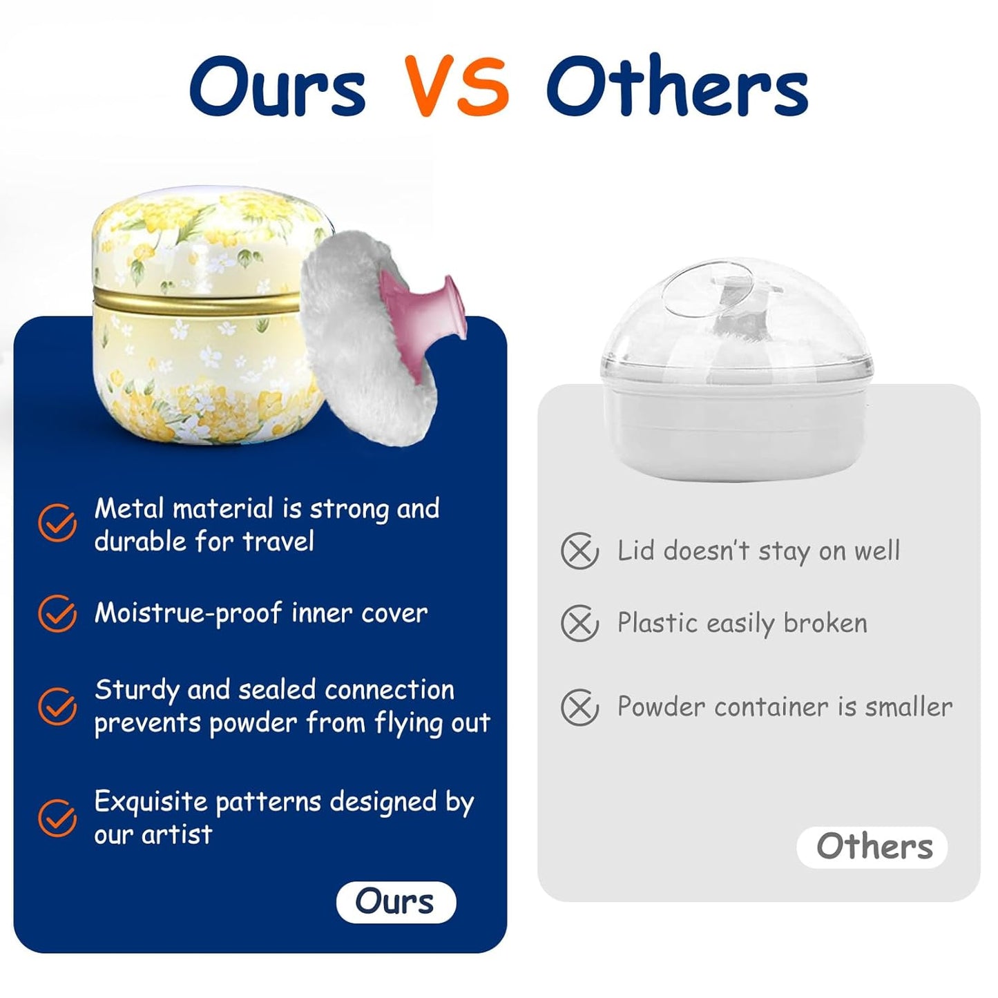 Body Powder Puff and Container for Dusting Powder, Women Powder Puff and Powder Case for Bath and Travel (Light Yellow)