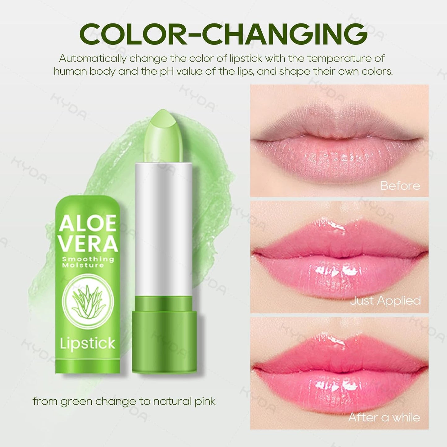 Ownest 5 Pcs Aloe Vera Lip Balm, PH Color Changing Lipstick, Change from Green to Natural Pink, Deep Hydrating Tinted Lip Balm, Daily Lip Moisturizer for Dry Cracked Lips, with Real Aloe Vera