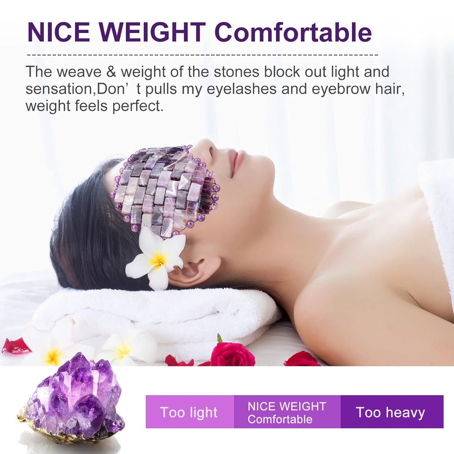 Jade Eye Mask, Rose Quartz Eye Mask,Gemstone Eye Mask Anti Aging Therapy Hot or Cold Using (#2-Amethyst)