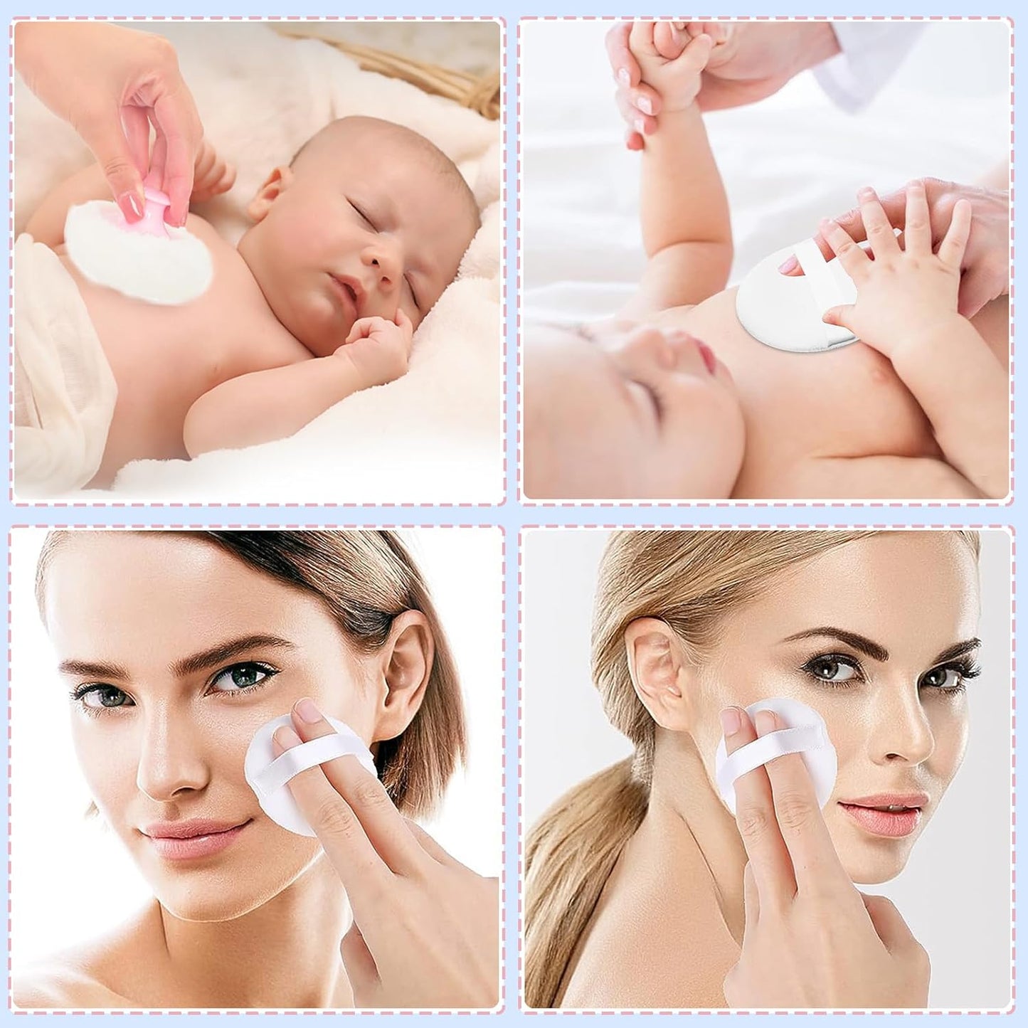 SHIMIDO Body Powder Puff and Container, 3.15" Portable Empty Powder Case Box with Lids for Baby, Women's, Travel and Home Use (White Flowers)