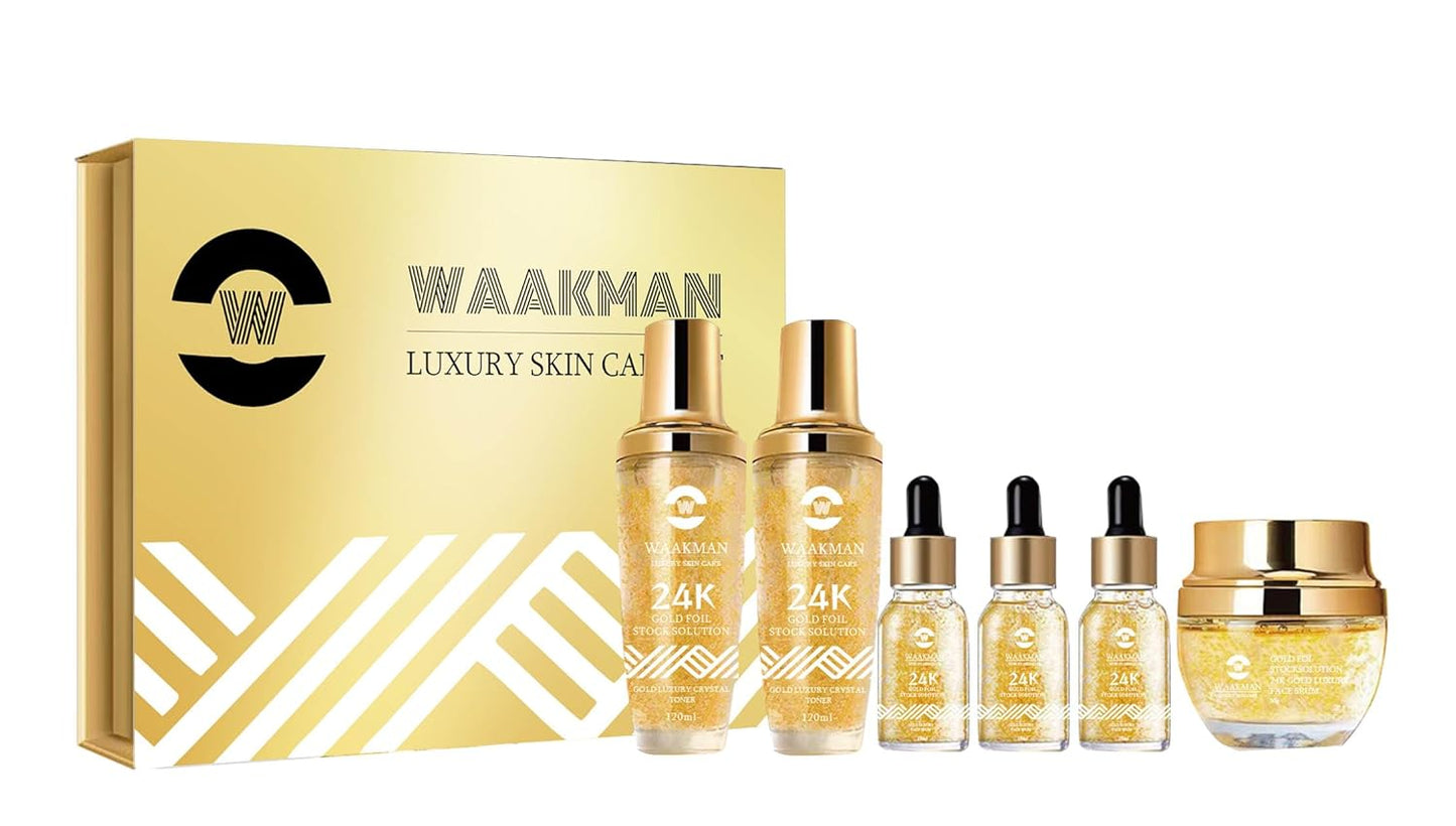 Luxury 24K Gold Moisturizing, Nourishing, Anti-Aging Moisturizer, Toner, Facial Cream & Serum Skincare Set