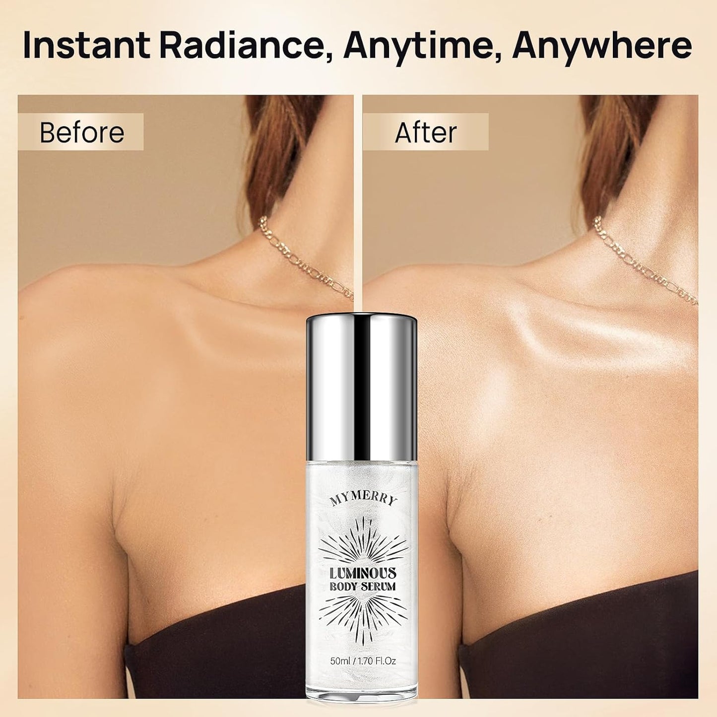 Body Shimmer Oil, 50ml Sunscreen Liquid Highlighter Bronzer Body Glitter Oil Long Lasting Moisturizing Makeup Lotion Illuminate Serum Glow Shimmer Skin 1.7 Fl Oz(Shining White #03)