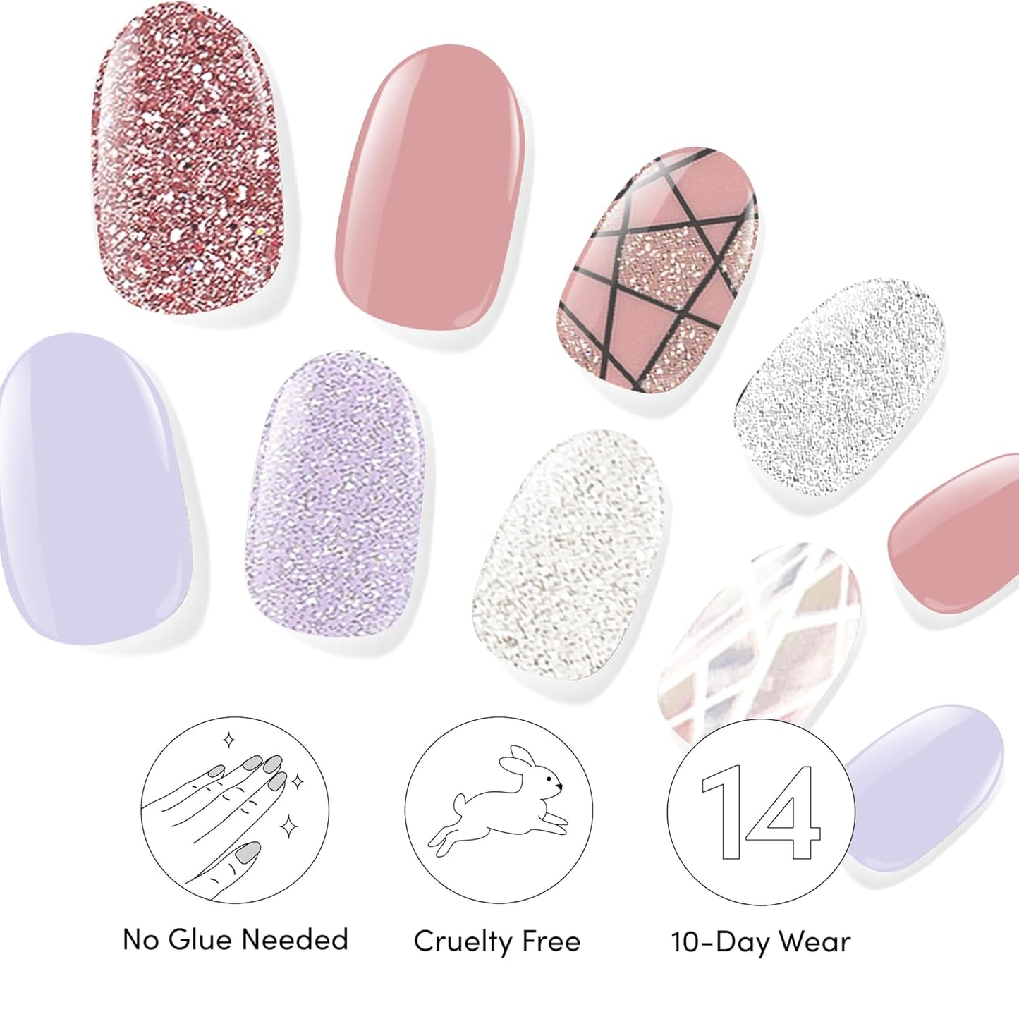 Dashing Diva Gloss Nail Strips Bundle - The Geometric Collection- Rose Sparkle & Gleam Queen - UV Free, Chip Resistant, Long Lasting Gel Stickers - Contains 2 Sets