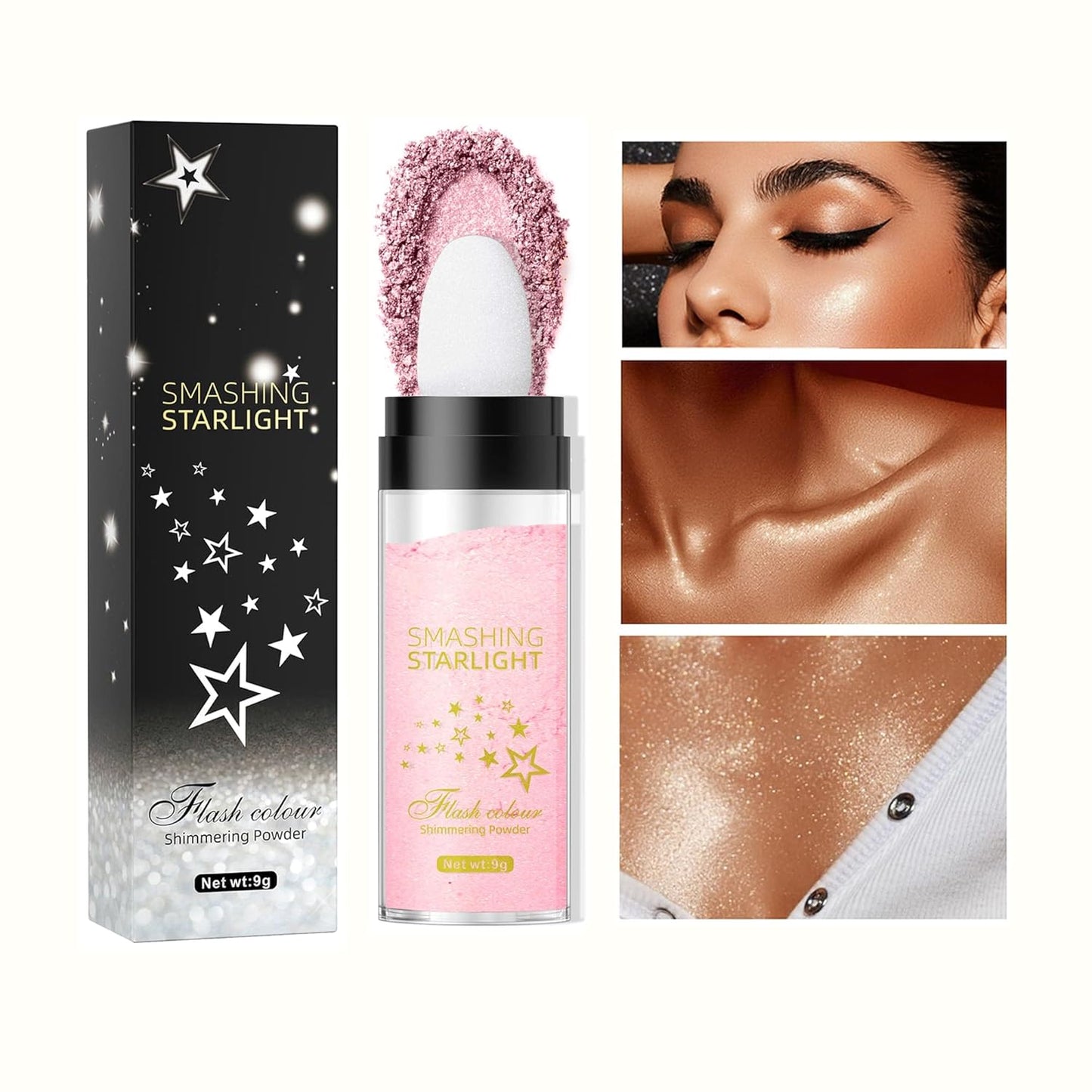 Fairy Highlight Puff Stick Highlight Patting Powder - Multi-Functional Shimmer Powder for Illuminating and Brightening Your Face and Body (#02 Pink)
