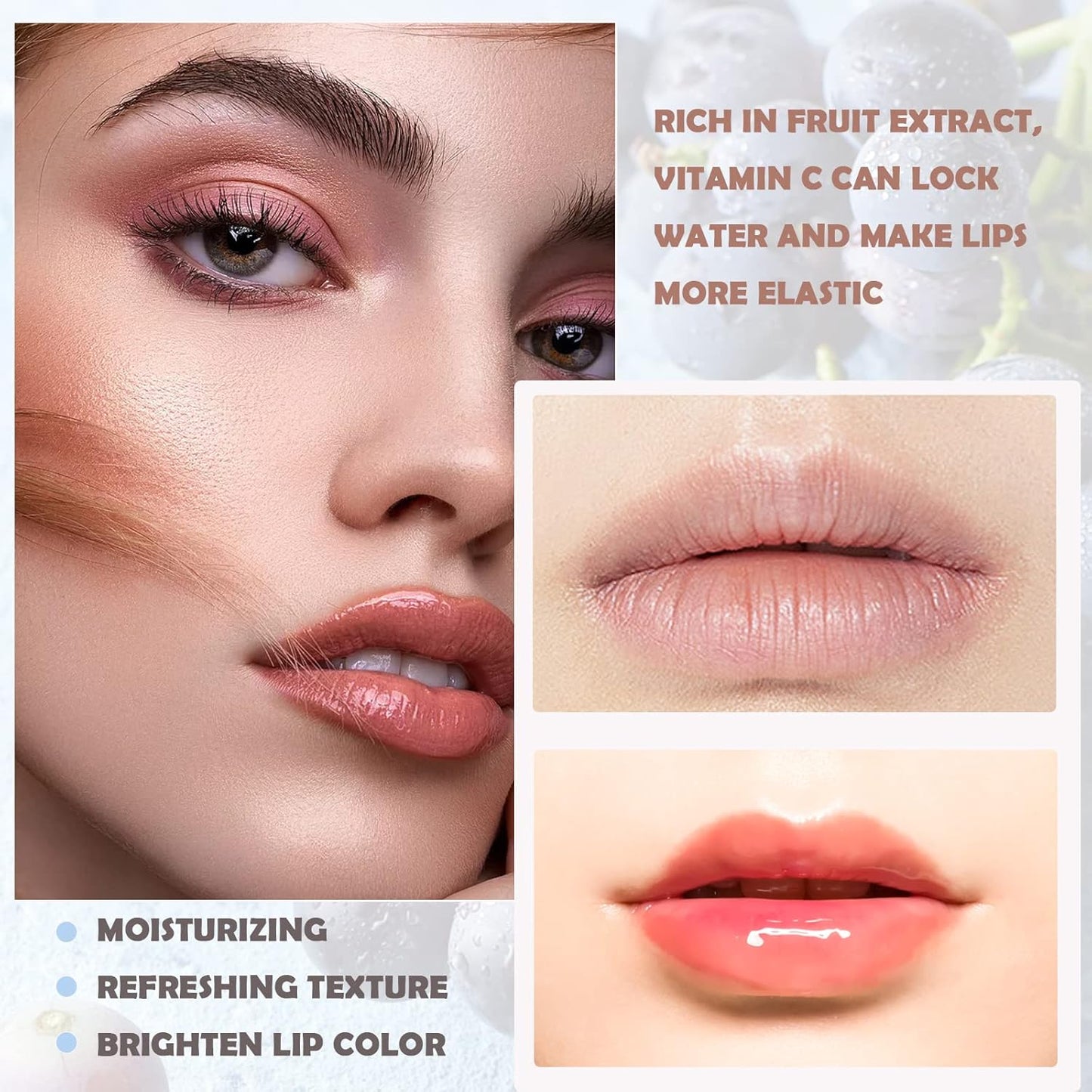 Plumping Lip Oil,Lip Gloss Hydrating Tinted Lip Balm Lip Care Transparent Toot Lip Oil Tinted Lip Glow Oil Long Lasting Nourishing Non-sticky Repairing Lightening Lip Lines Shine Primer Lip Tint๏ผGrape)