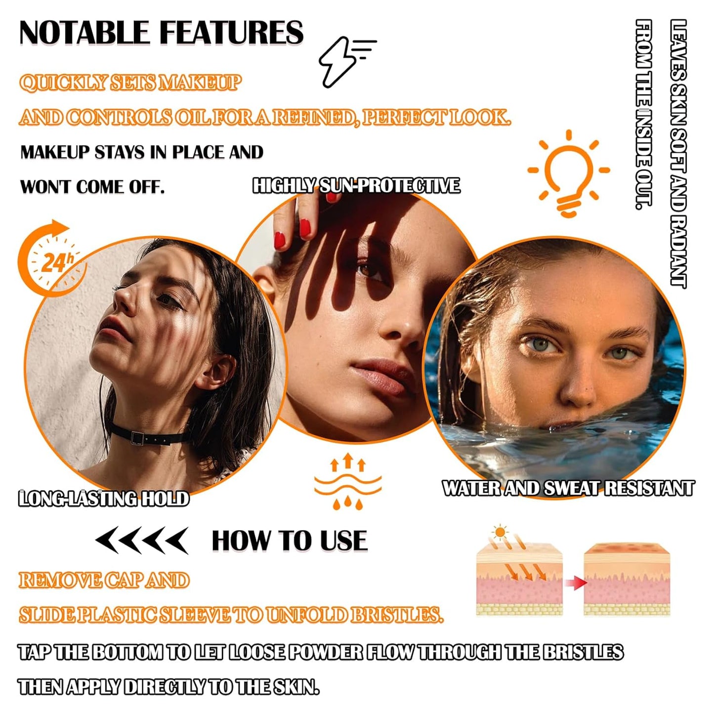 2 Pcs Sunscreen Setting Powder,SPF 50+ PA++++,Oil Control Waterproof Mineral Powder Sunscreen,Lightweight Long Lasting Matte Sunscreen Powder with Sunscreen Brush