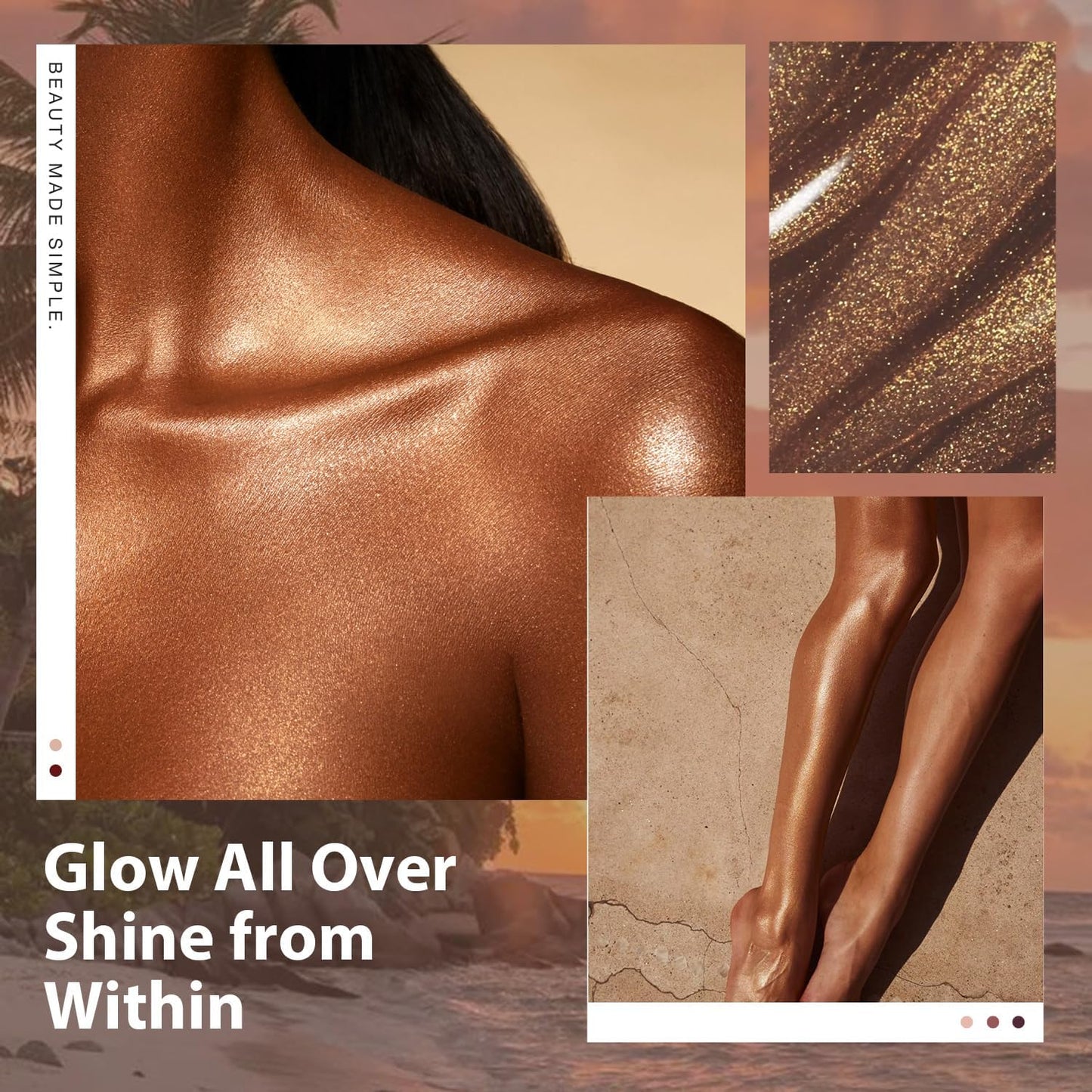 Body Shimmer Oil, 50ml Suncreen Liquid Highlighter Bronzer Body Glitter Oil Long Lasting Moisturizing Makeup Lotion Illuminate Serum Glow Shimmer Skin 1.7 Fl Oz(Bronze Brown #01)