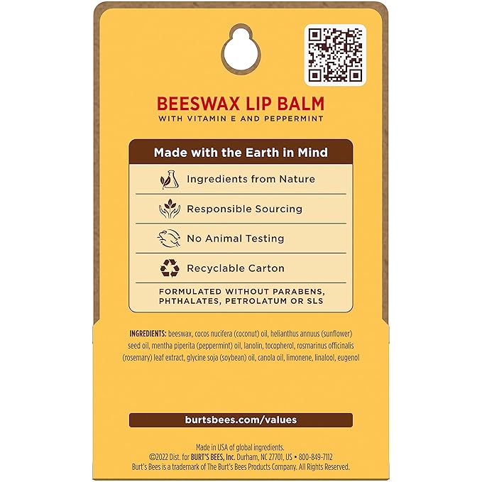 Burt's Bees Lip Balm Easter Basket Stuffers - Original Beeswax, Lip Moisturizer With Responsibly Sourced Beeswax, Tint-Free, Natural Conditioning Lip Treatment, 2 Tubes, 0.15 oz. (Pack of 2)
