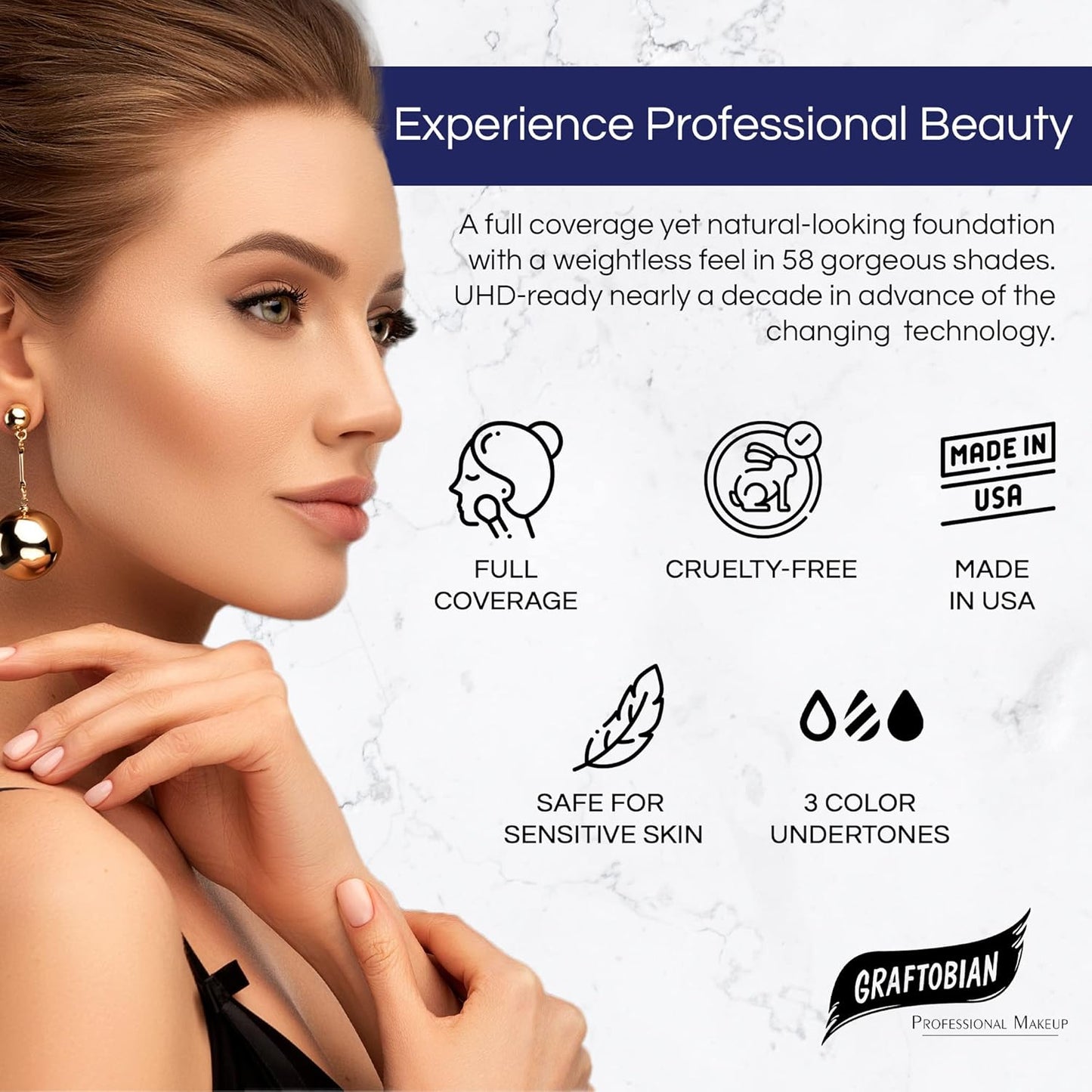 Graftobian HD Glamour Crème Foundation 1/2oz, Weightless Full Coverage Makeup, 65 Inclusive Shades, For All Skin Types, Natural or Full-Glam Looks, For Professionals and Beginners, Henna