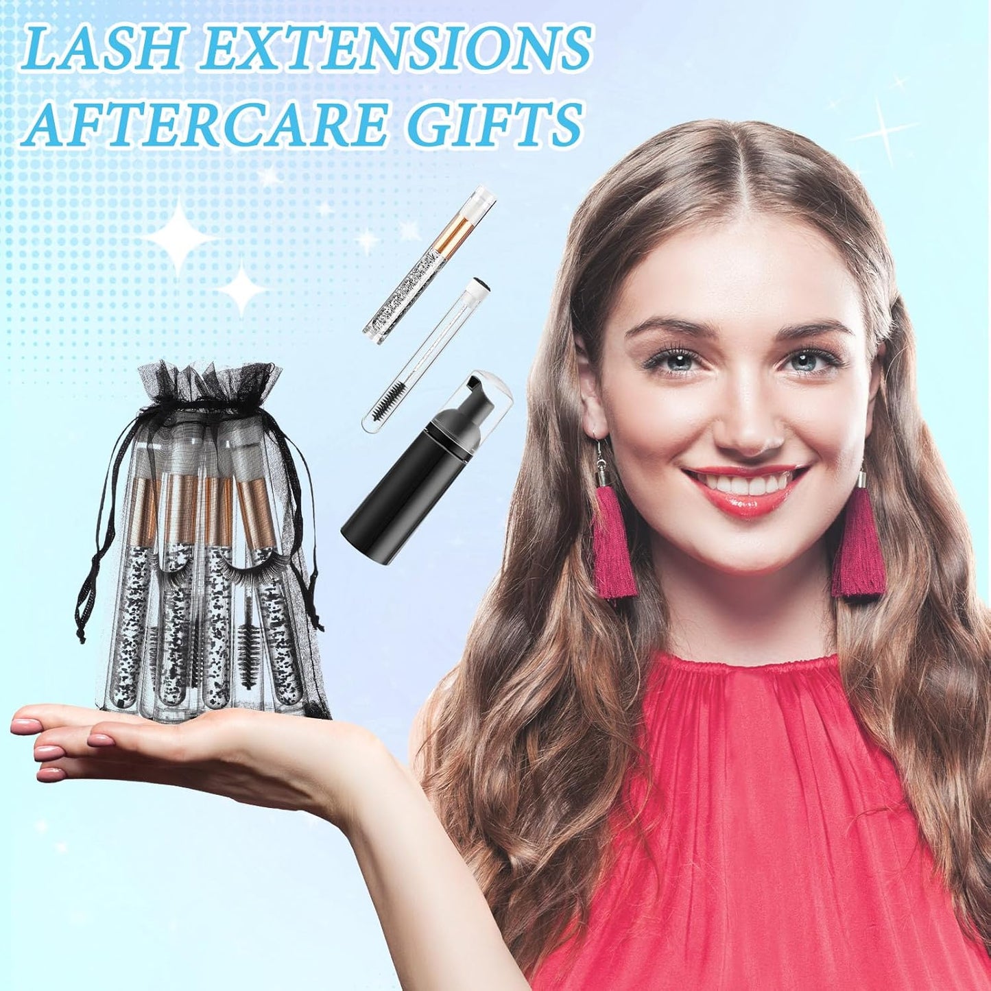 Zhehao 80 Pcs Lash Shampoo Bottle Brushes Kit 20 Foam Pump Dispensers 20 Lash Shampoo Brushes 20 Eyelash Aftercare Bag 20 Cleaning Pipes, Eyelash Extension Supplies(Black)