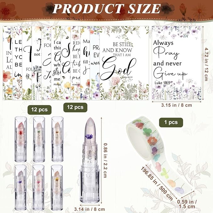 12 Sets Christian Lip Balms with Inspirational Bible Verse Card Bulk Gifts for Women Flower Sign Taste Lip Balm with Tag for Employee Coworker Teacher Family Church Wedding Favor