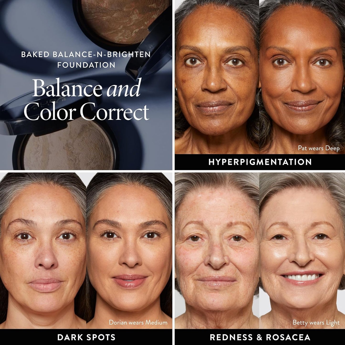 LAURA GELLER NEW YORK Award-Winning Baked Balance-n-Brighten Color Correcting Powder Foundation - Deep - Buildable Light to Medium Coverage - Demi-Matte Natural Finish
