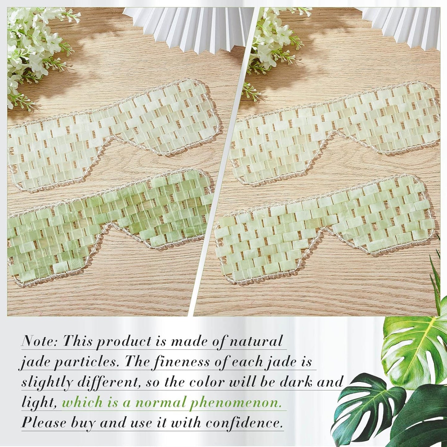 Hercicy 2 Pcs Jade Eye Mask Green Jade Stone Eye Mask Facial Cooling Mask for Alleviate Puffiness Face Massage Relax Eyes Relieve Migraine Meditation Beauty